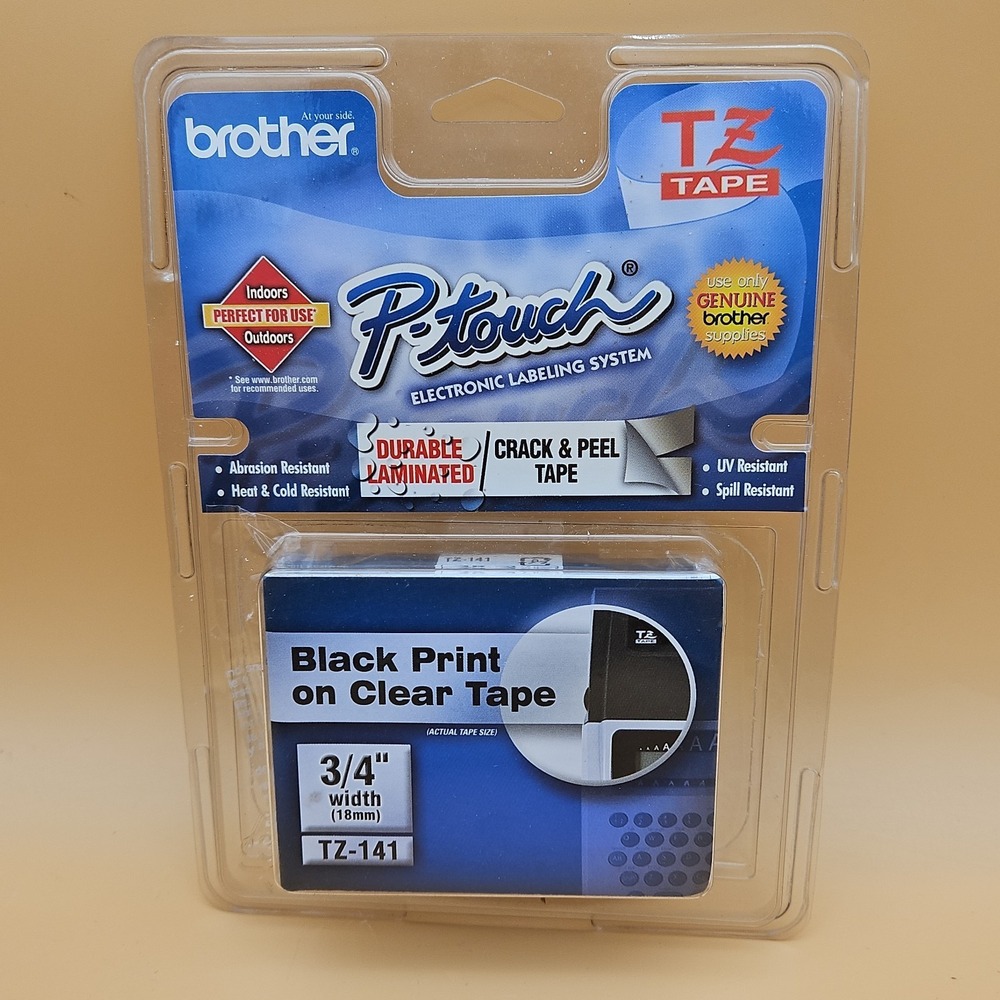 Brother P-Touch‎ TZ-141 Genuine Black Ink on 3/4" Clear Tape Indoor Outdoor New